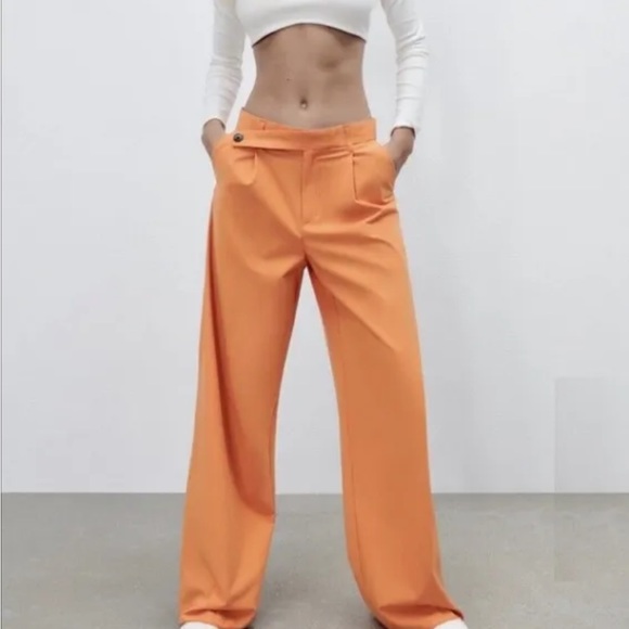 Zara Pants & Jumpsuits Zara Orange Pumpkin Full Length Asymmetric